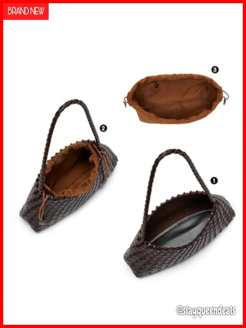 Hand-Woven Vegan Leather Hobo Shoulder Bag with Inner Drawstring Pouch
